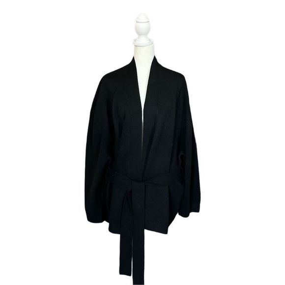NakedCashmere Sweaters - Naked Cashmere Black Belted Open Front Long Sleeve Cardigan N20868 Size Large